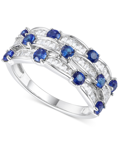Macy's Lab-created Sapphire (7/8 Ct. T.w.) & Lab-created White Sapphire (5/8 Ct. T.w.) Multirow Ring In Ste In Lab Created Sapphire