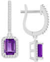 Macy's Rhodolite Garnet (2-1/2 Ct. T.w.) & Diamond (1/3 Ct. T.w.) Halo Leverback Drop Earrings In Sterling In Amethyst