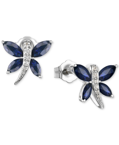 Macy's Sapphire (7/8 Ct. T.w.) & Diamond (1/20 Ct. T.w.) Butterfly Stud Earrings In Sterling Silver (also I