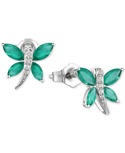 Macy's Sapphire (7/8 Ct. T.w.) & Diamond (1/20 Ct. T.w.) Butterfly Stud Earrings In Sterling Silver (also I In Emerald