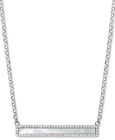Belle De Mer Mother-of-pearl & Lab-created White Sapphire (5/8 Ct. T.w.) Bar Pendant Necklace In Sterling Silver,