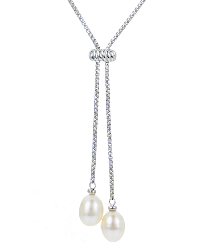 Macy's Cultured Freshwater Pearl (9-10mm) Lariat Necklace In Sterling Silver, 16" + 2" Extender