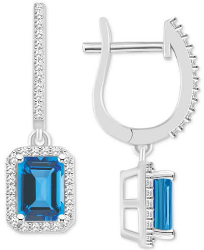 Macy's Rhodolite Garnet (2-1/2 Ct. T.w.) & Diamond (1/3 Ct. T.w.) Halo Leverback Drop Earrings In Sterling In Blue Topaz