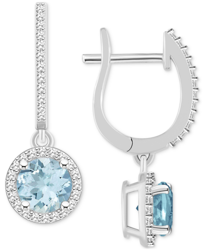 Macy's Aquamarine (1-1/2 Ct. T.w.) & Diamond (1/3 Ct. T.w.) Leverback Drop Earrings In Sterling Silver