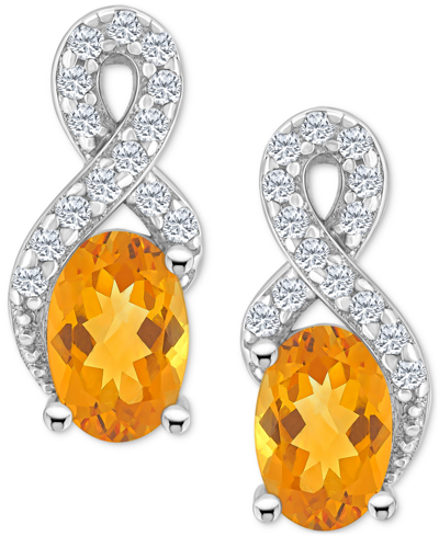 Macy's Rhodolite Garnet (1-1/8 Ct. T.w.) & White Topaz (1/6 Ct. T.w.) Looped Drop Earrings In Sterling Silv In Citrine