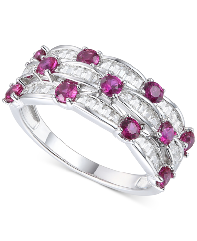 Macy's Lab-created Sapphire (7/8 Ct. T.w.) & Lab-created White Sapphire (5/8 Ct. T.w.) Multirow Ring In Ste In Lab Created Ruby