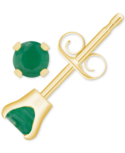 Macy's Aquamarine (1/5 Ct. T.w.) Solitaire Stud Earrings In 14k Gold (also In Sapphire, Emerald & Ruby) In Emerald,yellow Gold