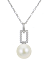 Macy's Cultured Freshwater Pearl (9mm) Twist Square Pendant Necklace In Sterling Silver, 16" + 2" Extender In Silver