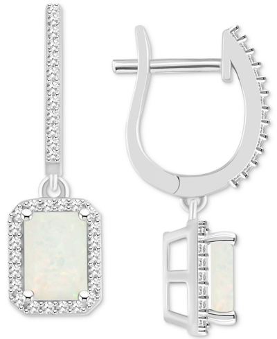 Macy's Rhodolite Garnet (2-1/2 Ct. T.w.) & Diamond (1/3 Ct. T.w.) Halo Leverback Drop Earrings In Sterling In Opal