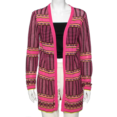Pre-owned M Missoni Pink Patterned Knit Open Front Cardigan M