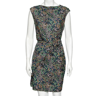 Pre-owned Diane Von Furstenberg Multicolored Printed Jersey Tie Detail Manda Dress L