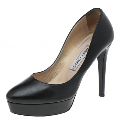 Pre-owned Jimmy Choo Black Leather Alex Platform Pumps Size 37