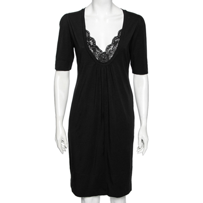 Pre-owned Love Moschino Black Cotton Embellished Lace Trim Detailed Dress M