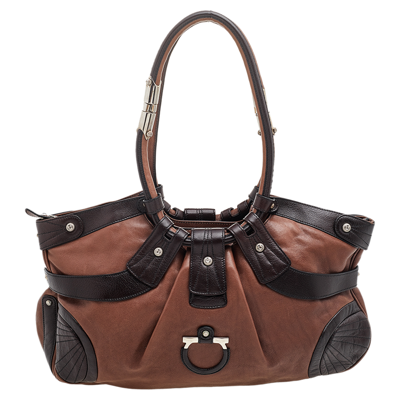 Pre-owned Ferragamo Brown Leather Gancini Shoulder Bag