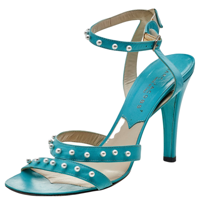 Pre-owned Marc Jacobs Blue Leather Embellished Ankle Strap Sandals Size 38
