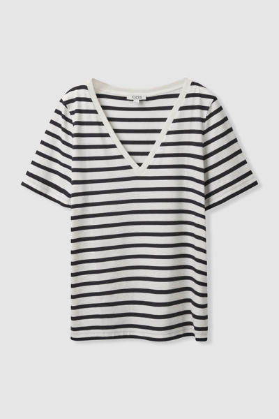 Cos V-neck T-shirt In Navyblau/weiss