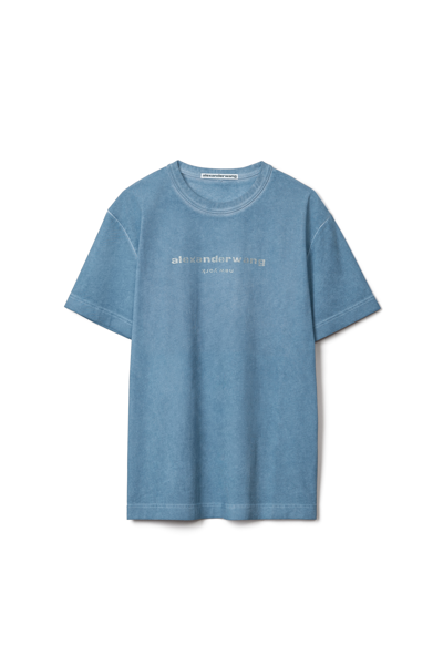 Alexander Wang Hotfix Logo Tee In High Twist Jersey In Blue
