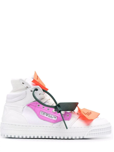 Off-white 3.0 Off Court Leather High-top Sneakers In White,fuchsia