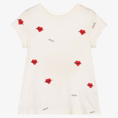 Ralph Lauren Babies' Girls Ivory Hearts & Logo T-shirt