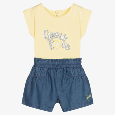 Guess Girls Yellow & Blue Baby Shorts Set