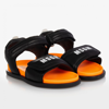 MSGM MSGM BOYS BLACK LOGO LEATHER SANDALS