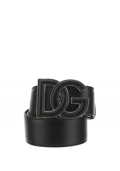Dolce & Gabbana Dg Buckle Leather Belt In Negro