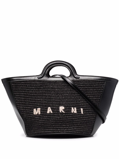 Marni Embroidered-logo Tote Bag In Brown