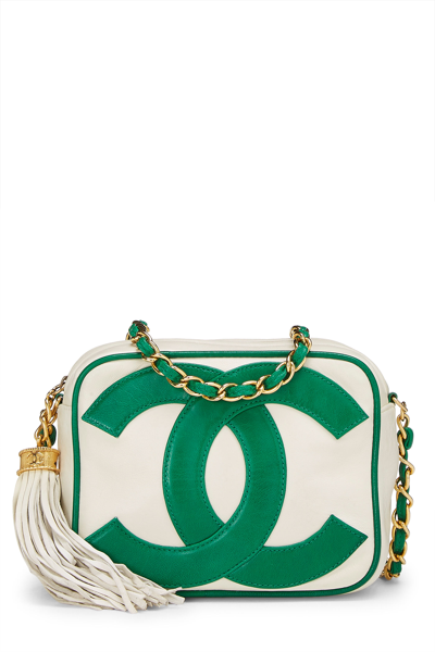 Pre-owned Chanel White & Green Lambskin 'cc' Camera Bag Mini