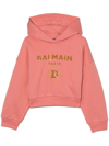 Balmain Sequinned Logo Cotton Hoodie In Pink