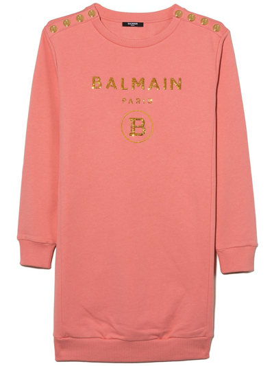 Balmain Kids' Sequin-embellished Sweatshirt Dress In Pink