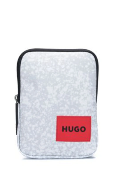 Hugo Printed Reporter Bag With Red Logo Label- Light Grey Men's Reporter Bags