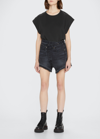 R13 Crossover Asymmetric Distressed Denim Shorts In Jake Black