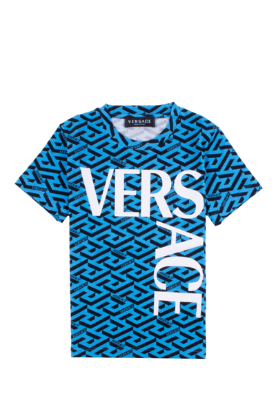 Versace Kids' La Greca T-shirt With Logo In Blue