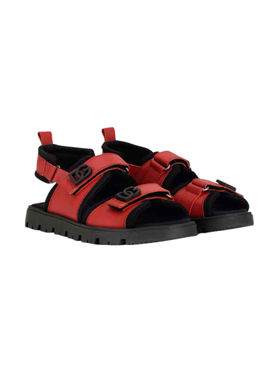 Dolce & Gabbana Kids' Girls Red Leather Dg Logo Sandals