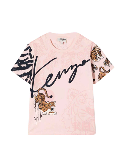 Kenzo Kids' Tiger 图案有机棉t恤 In Pink