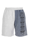 Aries Logo Print Colour-block Track Shorts In Navy Grey