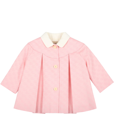 Gucci Pink Coat For Baby Girl With Double Gg