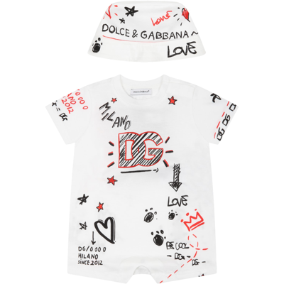 Dolce & Gabbana Babies' White Set With Romper And Hat Dolce&gabbana Kids