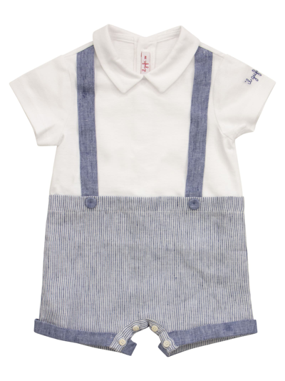 Il Gufo Babies' Striped Panel Short-sleeve Shorties In White