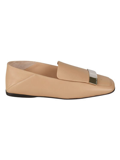 Sergio Rossi Square Toe Loafers In Tan