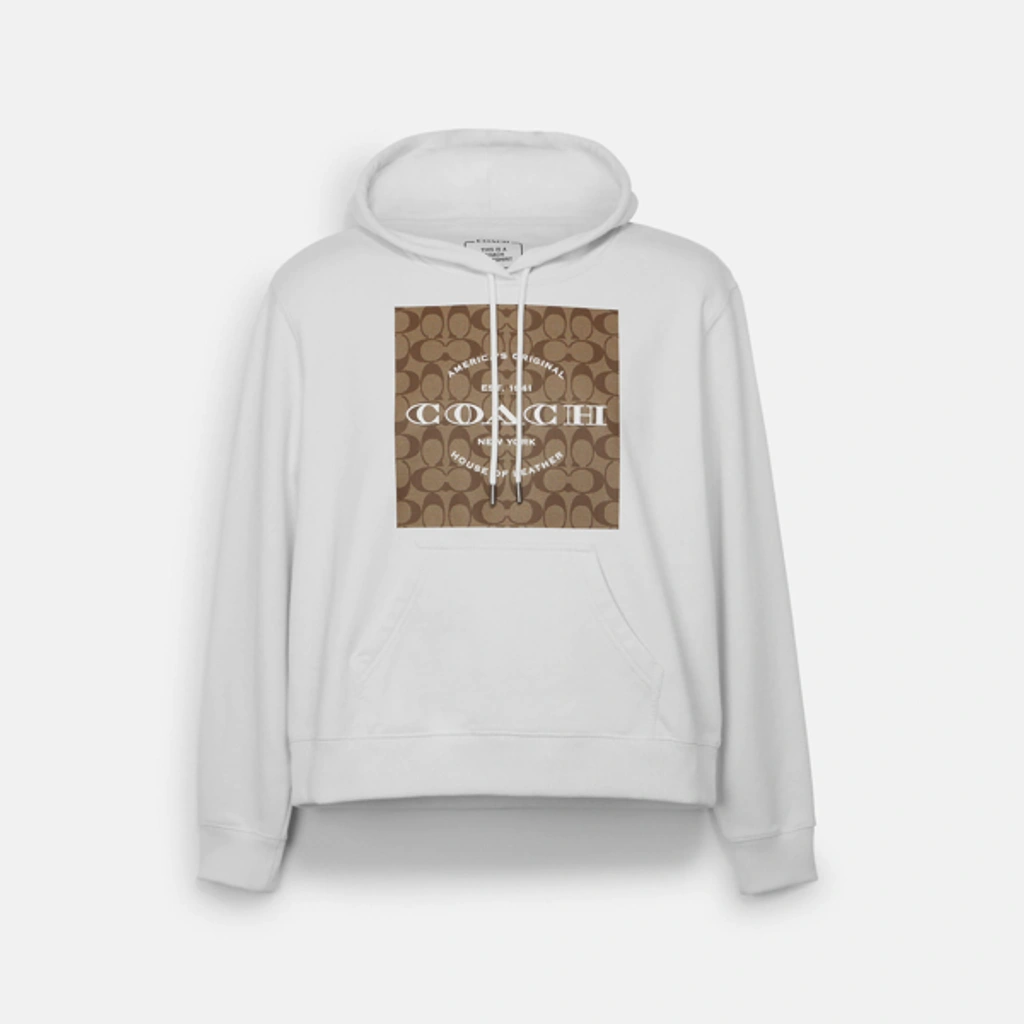 COACH コーチ　シグネチャーパーカー　フーディー　スウェット　白メンズL相当 COACH コーチ シグネチャーパーカー フーディー ホワイト スウェット