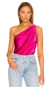 Cami Nyc Darby One-shoulder Silk Bodysuit In Fuchsia