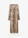 Blumarine Snake Print Silk Crepe Ruffle Midi Dress In Brown