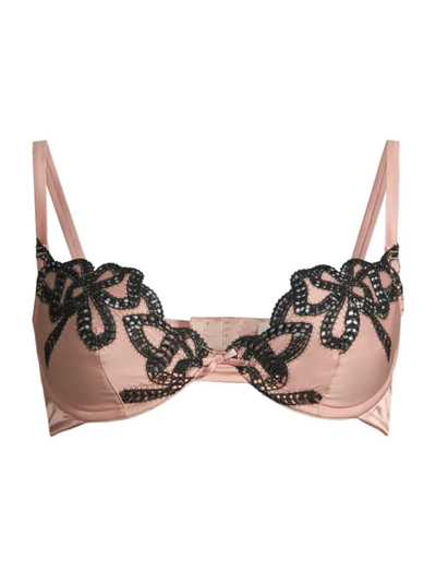 Fleur Du Mal Bow Guipure Embroidered Underwire Bra In Pink
