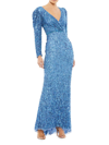 Mac Duggal Long Sleeve Sequin Trumpet Gown In French Blue