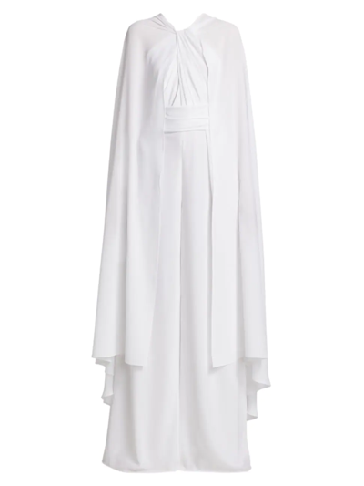Talbot Runhof Crespina Gathered Cape Wide-leg Jumpsuit In White