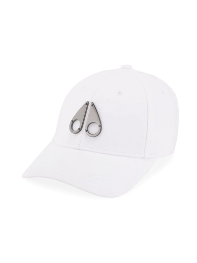 Moose Knuckles Metal Logo Baseball Hat In White Gunmetal