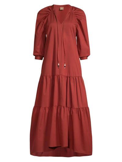 Hugo Boss Longline Cotton-blend Dress With Tiered Skirt In Dark Red