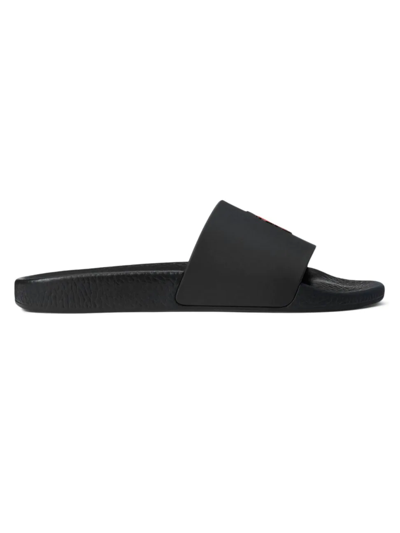 Polo Ralph Lauren Men's Signature Pony Pool Slides In Black Red