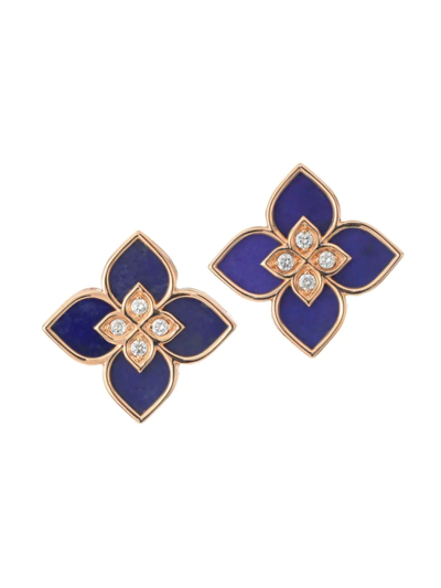 Roberto Coin Women's Venetian Princess 18k Rose Gold, Lapis Lazuli & Diamond Stud Earrings In Blue/rose Gold
